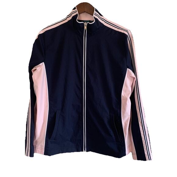 SJB Active Woman's Full Zip Windbreaker Jacket Pockets Blue & Pink Size Large - Picture 2 of 16
